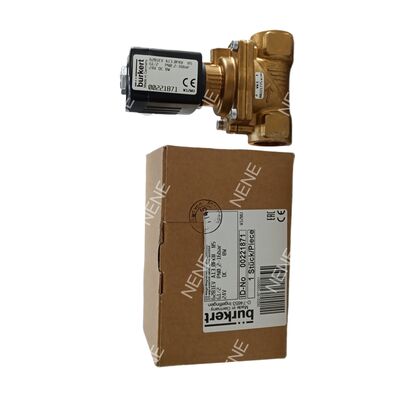 AC220V Solenoid Valve BURKERT Type 6281 00221963 G1 1/4 2/2 Normally Closed Brass Body Manual Override 25.0 Orifice NBR Seal 8W 0.2-16bar -10 to +80 Degrees Celsius