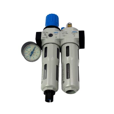 Air preparation unit Festo FRC-3/8-D-7-MINI-A 162764 Pneumatic FRL Unit G3/8 40μm Fully Automatic Drain 0.5-7bar 1500L/min Zinc Die-Cast With Pressure Gauge Metal Bowl Guard