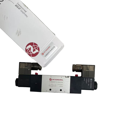 G3/8 डबल सोलनॉइड लैचिंग वाल्व NORGREN VCB22C511A-AC213L 24VDC 5/2 कन्वेयर सिस्टम के लिए वायवीय दिशात्मक वाल्व 1800 L/min प्रवाह