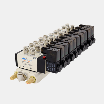 Airtac 4V110-06 Solenoid Valve Manifold Group 7 8 9 10 Station Aluminum Alloy Base Central Air Exhaust Manual Override For Equipment Test And Commissioning