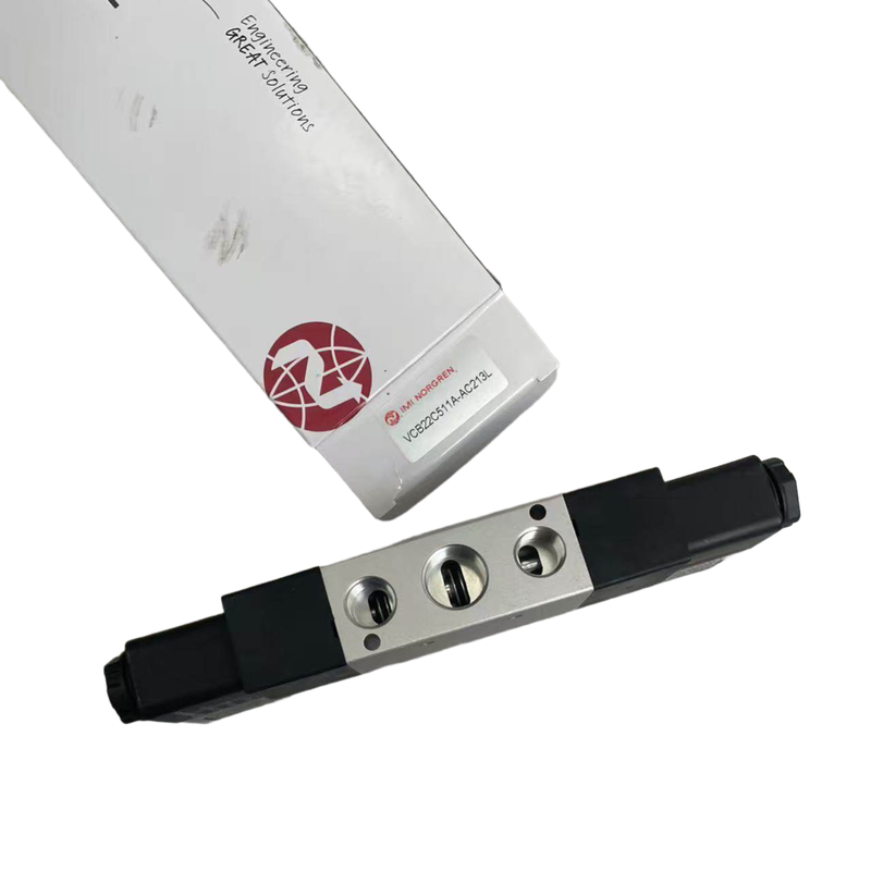 G3/8 डबल सोलनॉइड लैचिंग वाल्व NORGREN VCB22C511A-AC213L 24VDC 5/2 कन्वेयर सिस्टम के लिए वायवीय दिशात्मक वाल्व 1800 L/min प्रवाह