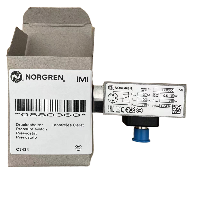 NORGREN 0880360 दबाव स्विच G1/4 थ्रेड ऑटोमेशन सिस्टम के लिए वायवीय दबाव का पता लगाने स्विच