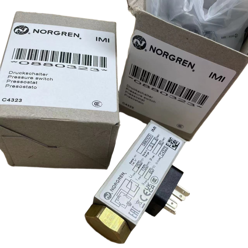 G1/4 थ्रेड 0.5-8बार प्रेशर स्विच NORGREN 0880323 मशीन टूल फ्लूइड पाइपलाइन के लिए प्रेशर मॉनिटर