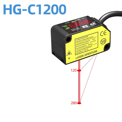 HG-C1200 दृश्य लाल लेजर विस्थापन डिटेक्टर 0.05 प्रतिशत Fs प्रति डिग्री C तापमान स्थिरता प्रकाश पर अंधेरे पर चयन योग्य मोड औद्योगिक स्थिति परीक्षण के लिए